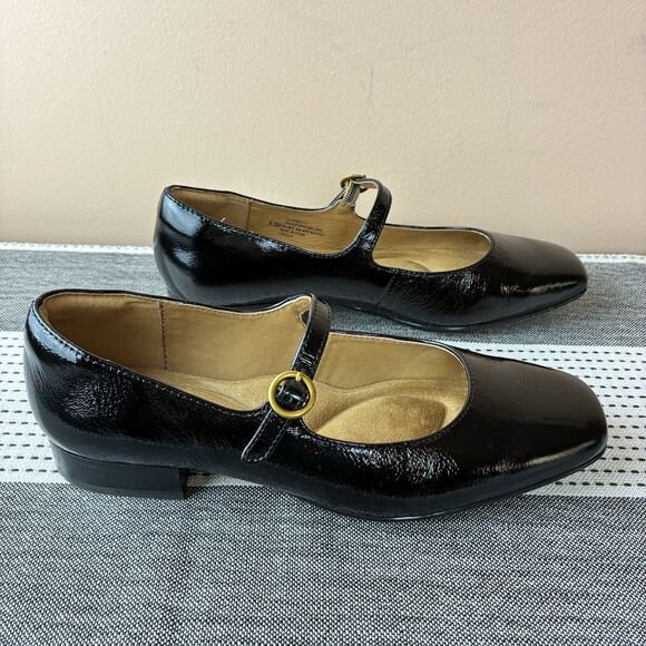 Söfft black Patent leather square toe Mary Jane flats comfort shoes size 6.5M - Picture 2 of 7